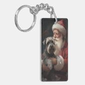 Schnauzer mit dem Weihnachtsmann Weihnachten Schlüsselanhänger (Vorderseite links)