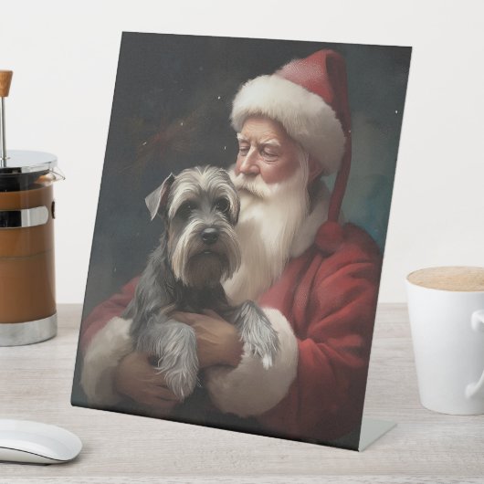 Schnauzer mit dem Weihnachtsmann Weihnachten Sockelschild (In Situ)