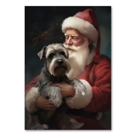Schnauzer mit dem Weihnachtsmann Weihnachten Tischnummer (Vorderseite)