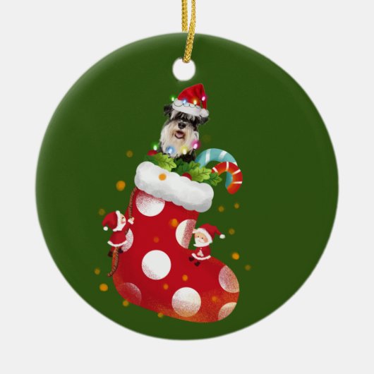 Schnauzer mit Hat Sock Weihnachten Keramik Ornament (Vorne)
