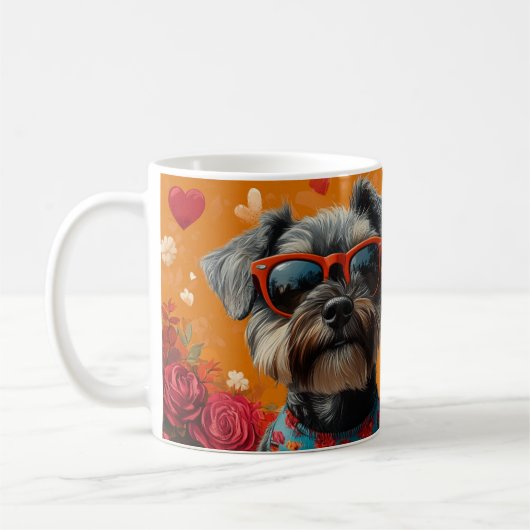 Schnauzer mit Herz-Rose Valentinstag Kaffeetasse (Links)