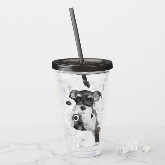 Schnauzer mit Kamera Acryltrinkbecher (Vorderseite Ice)