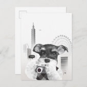 Schnauzer mit Kamera Ankündigungspostkarte (Vorne/Hinten)