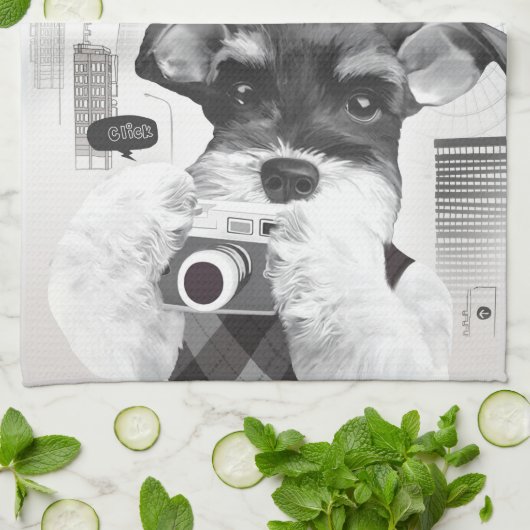 Schnauzer mit Kamera Geschirrtuch (Gefaltet)