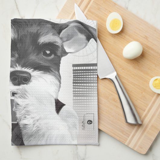 Schnauzer mit Kamera Geschirrtuch (Viertel Falte)