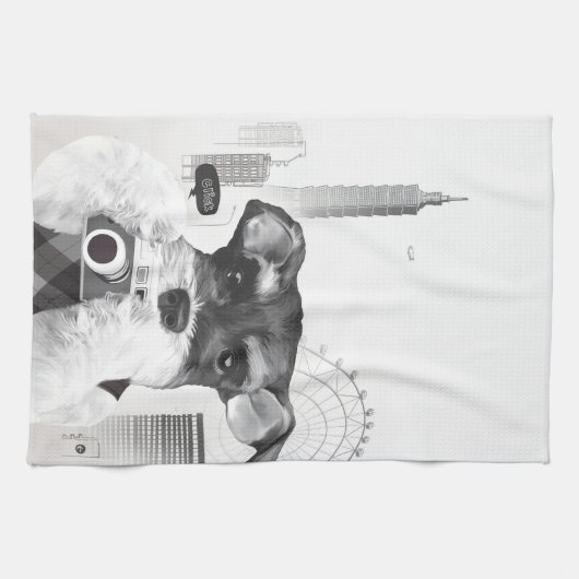 Schnauzer mit Kamera Geschirrtuch (Horizontal)