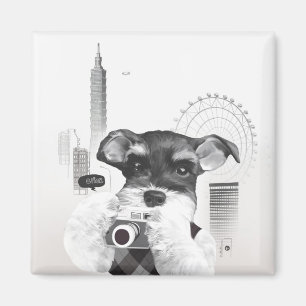 Schnauzer mit Kamera Magnet