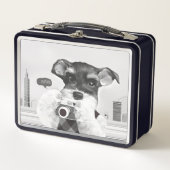 Schnauzer mit Kamera Metall Brotdose (Vorderseite)