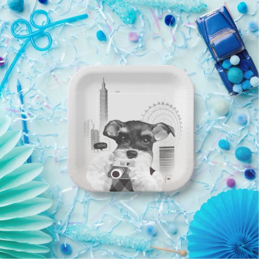 Schnauzer mit Kamera Pappteller (Party)