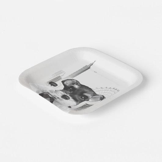 Schnauzer mit Kamera Pappteller (Gewinkelt)