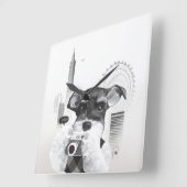 Schnauzer mit Kamera Quadratische Wanduhr (Winkel)