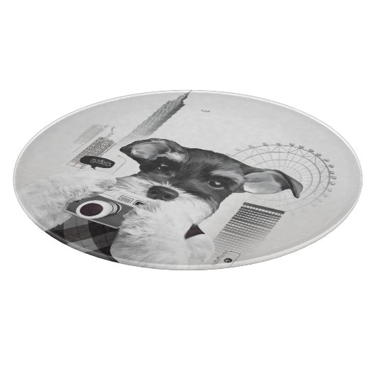 Schnauzer mit Kamera Schneidebrett (Ecke)