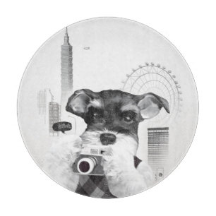Schnauzer mit Kamera Schneidebrett
