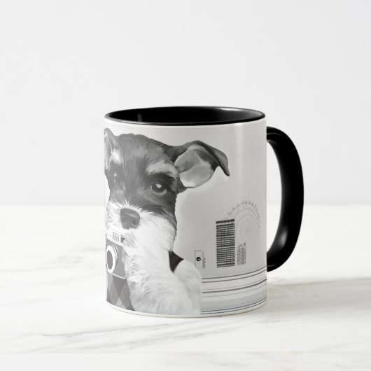 Schnauzer mit Kamera Tasse (VorderseiteRechts)