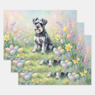 Schnauzer mit Ostereiern in fantasievoller Darstel Geschenkpapier Set