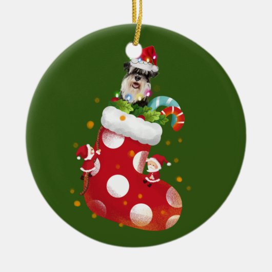 Schnauzer mit Socken Keramik Ornament (Vorne)