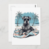 Schnauzer mit Sonnenbrille am Strand Postkarte (Vorne/Hinten)
