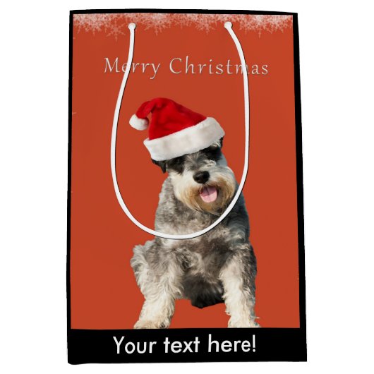 Schnauzer mit Weihnachtshut Mittlere Geschenktüte (Vorderseite)