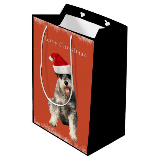 Schnauzer mit Weihnachtshut Mittlere Geschenktüte (Rückseite Schrägansicht)