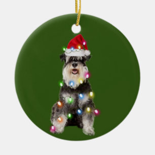 Schnauzer mit Weihnachtsschäfte Weihnachtsmannmü Keramik Ornament