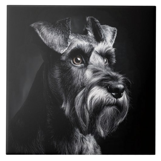 Schnauzer Monochrome Portrait Fliese (Vorderseite)