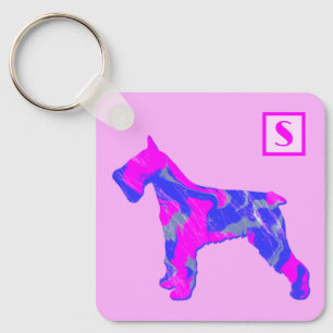 Schnauzer Niedlich Hund Pink & Blue Silhouette Mon Schlüsselanhänger