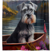 Schnauzer on a Paddle: Ein Landschaftliches Abente Duschvorhang (Vorderseite)