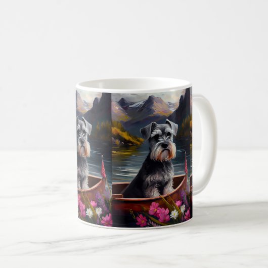 Schnauzer on a Paddle: Ein Landschaftliches Abente Kaffeetasse (VorderseiteRechts)
