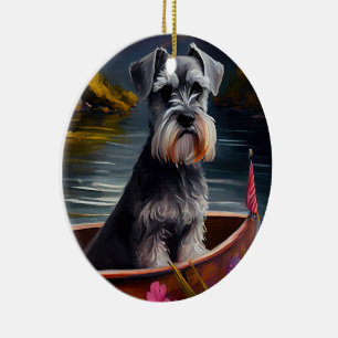 Schnauzer on a Paddle: Ein Landschaftliches Abente Keramik Ornament