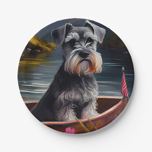 Schnauzer on a Paddle: Ein Landschaftliches Abente Pappteller (Vorderseite)