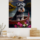 Schnauzer on a Paddle: Ein Landschaftliches Abente Poster (Küche)