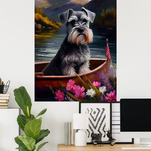 Schnauzer on a Paddle: Ein Landschaftliches Abente Poster (Heimbüro)