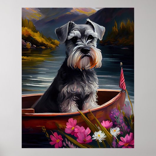 Schnauzer on a Paddle: Ein Landschaftliches Abente Poster (Vorne)