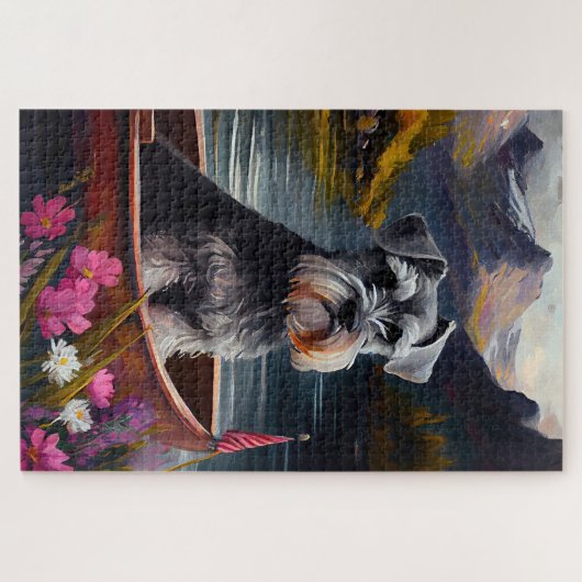 Schnauzer on a Paddle: Ein Landschaftliches Abente Puzzle (Horizontal)