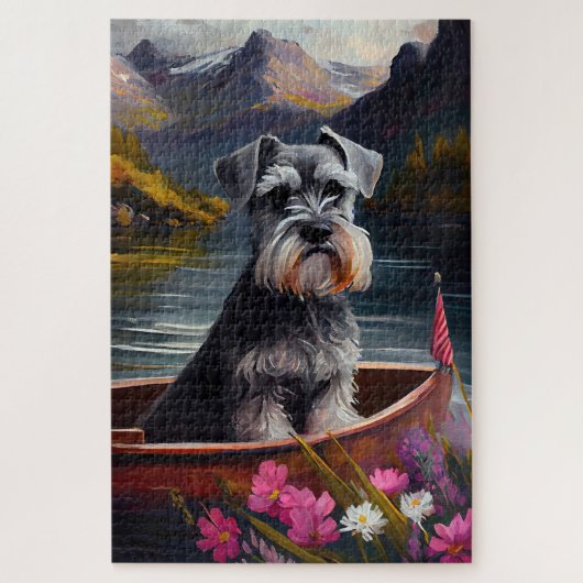 Schnauzer on a Paddle: Ein Landschaftliches Abente Puzzle (Vertikal)