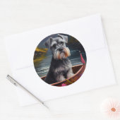 Schnauzer on a Paddle: Ein Landschaftliches Abente Runder Aufkleber (Umschlag)