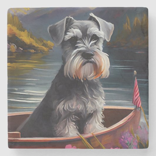 Schnauzer on a Paddle: Ein Landschaftliches Abente Steinuntersetzer (Vorderseite)