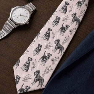 Schnauzer Papa Süße Rosa Vintage Floral Toile Krawatte
