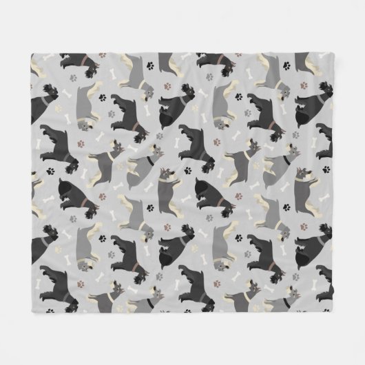 Schnauzer Paws and Bones Fleece Blanket (Vorderseite (Horizontal))