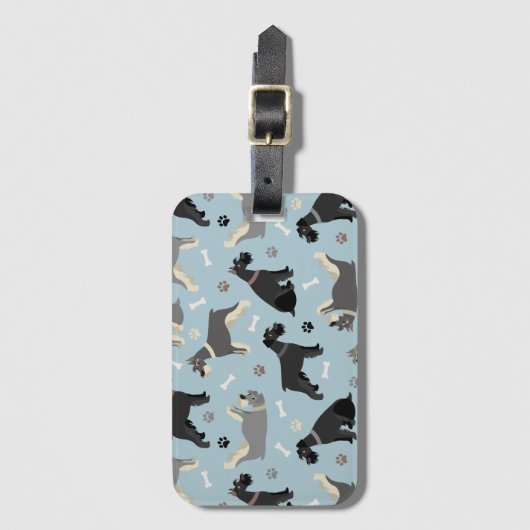 Schnauzer Paws und Knochen Gepäckanhänger (Vorderseite Vertikal)