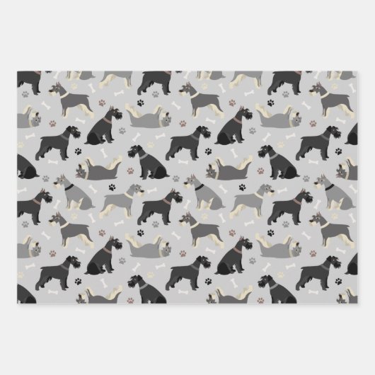 Schnauzer Paws und Knochen Geschenkpapier Set (Vorderseite 3)