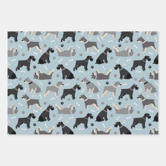 Schnauzer Paws und Knochen Geschenkpapier Set (Vorderseite)