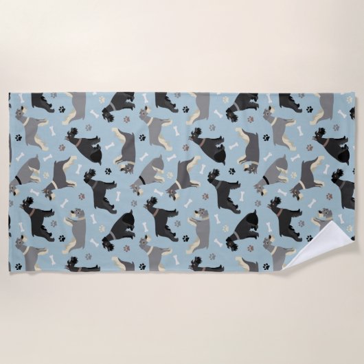 Schnauzer Paws und Knochen Strandtuch (Vorderseite)