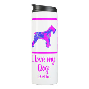 Schnauzer Pet Hund Hot Pink & Blue Silhouette Thermosbecher