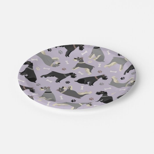 Schnauzer-Pflaster und Knochen-Papierplatte Pappteller (Schrägansicht)