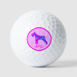 Schnauzer Pink Silhouette Monogram Golfball