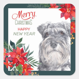 Schnauzer Poinsettia Border Weihnachtssticker Quadratischer Aufkleber