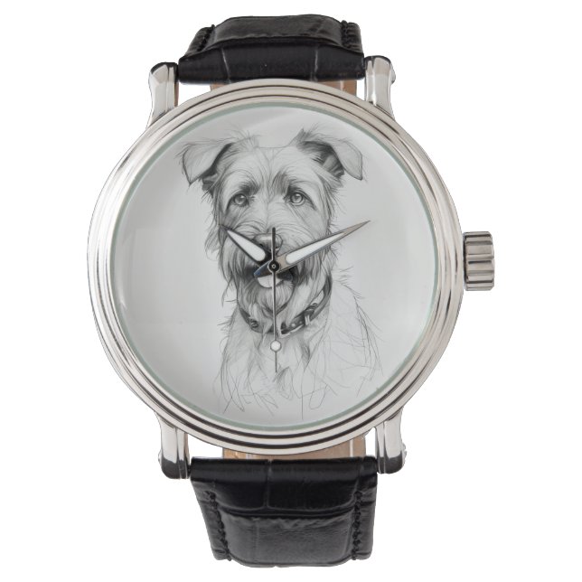 Schnauzer Portrait Pencil Sketch Armbanduhr (Vorderseite)