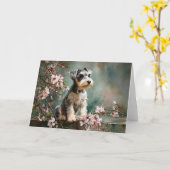 Schnauzer Puppy Among Spring Cherry Blossoms Karte (Gelbe Blume)