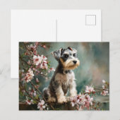 Schnauzer Puppy Among Spring Cherry Blossoms Postkarte (Vorne/Hinten)